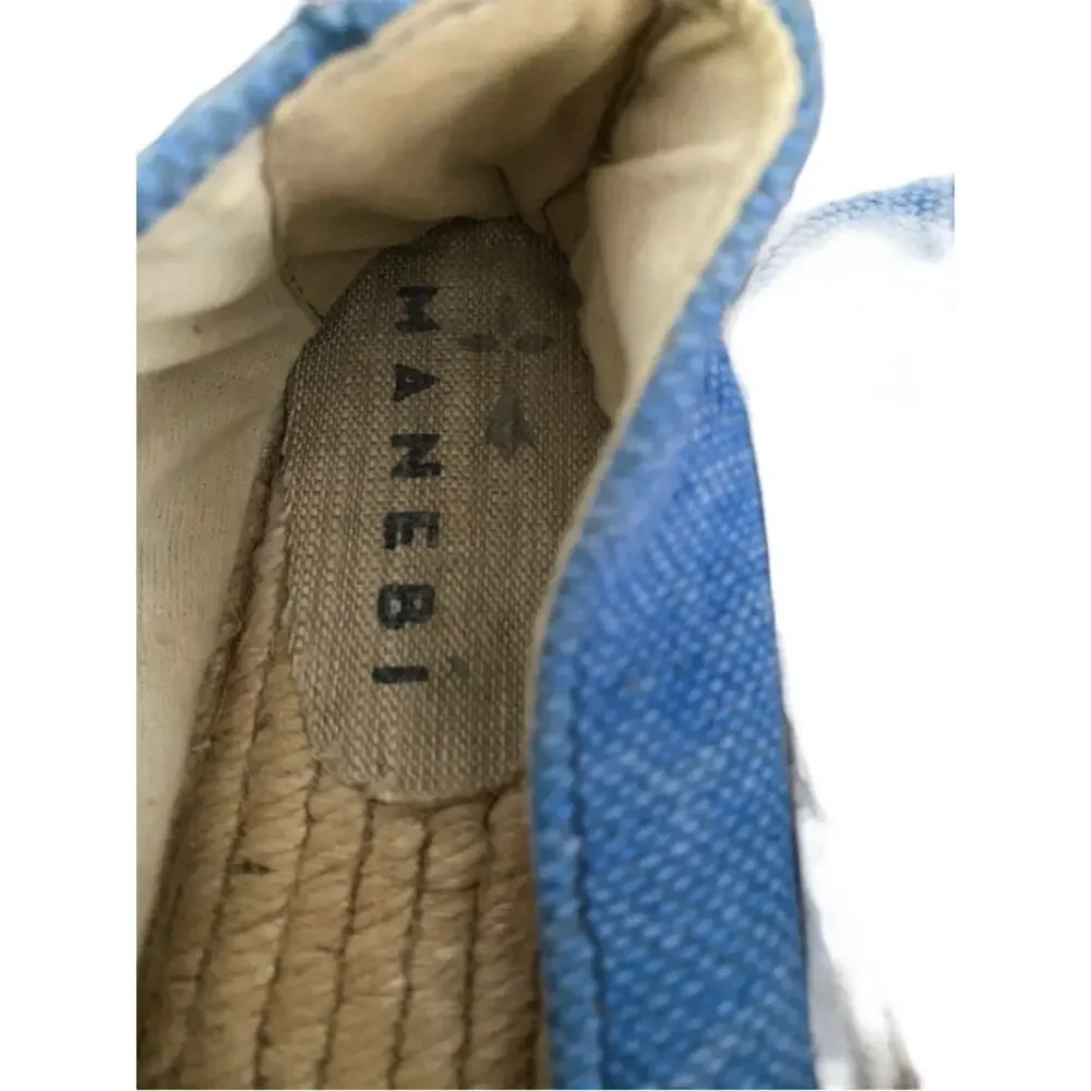Manebi Distressed Blue Canvas Espadrille Slip-On Shoes size 39 US 9